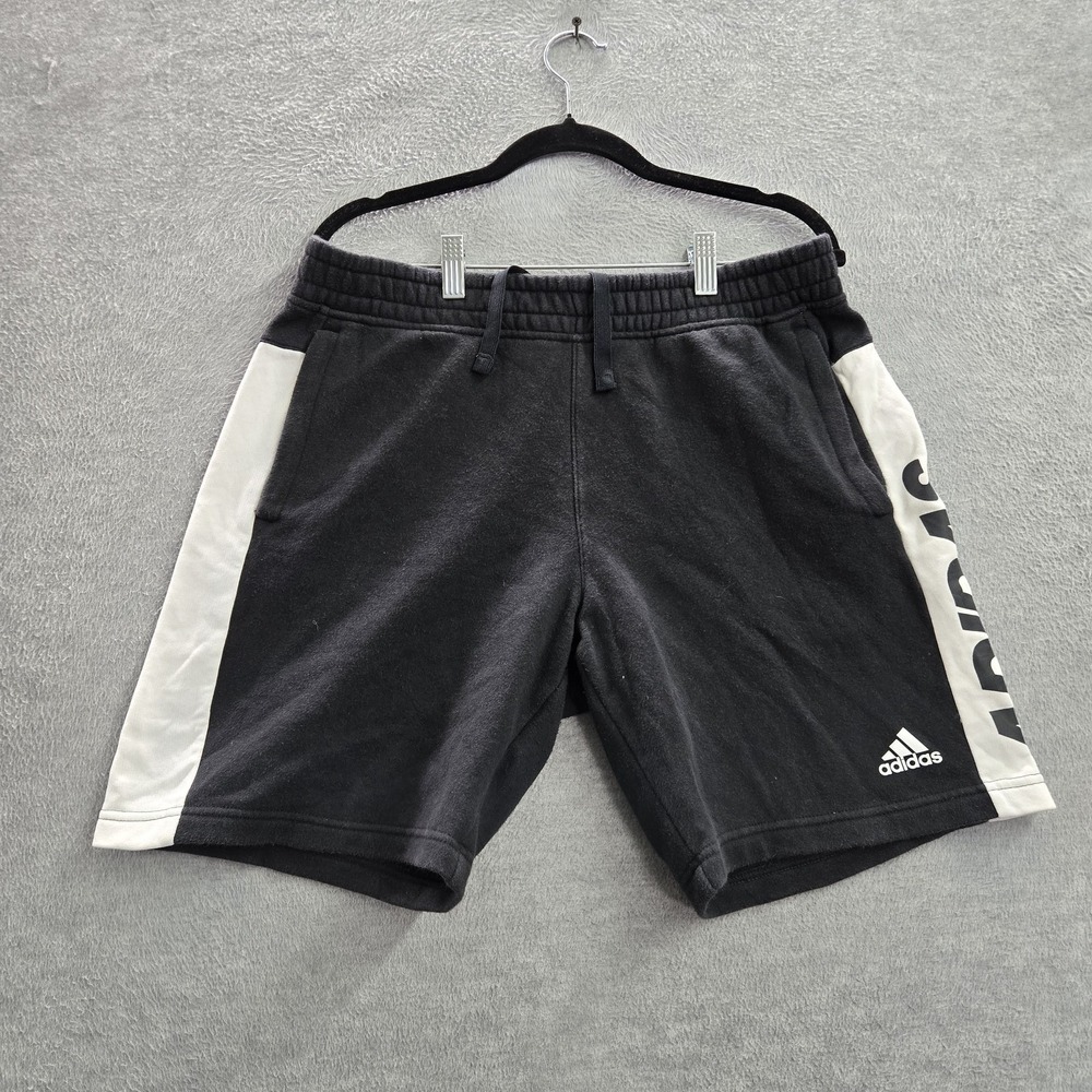 Adidas Men Activewear Shorts XL Black Sweat Colorblock Logo 8.5"‎ Inseam
